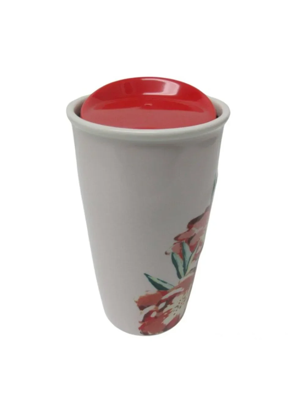 Starbucks Red & Pink Poppy Flowers Ceramic Travel Tumbler 10 Oz Coffee Mug 2015